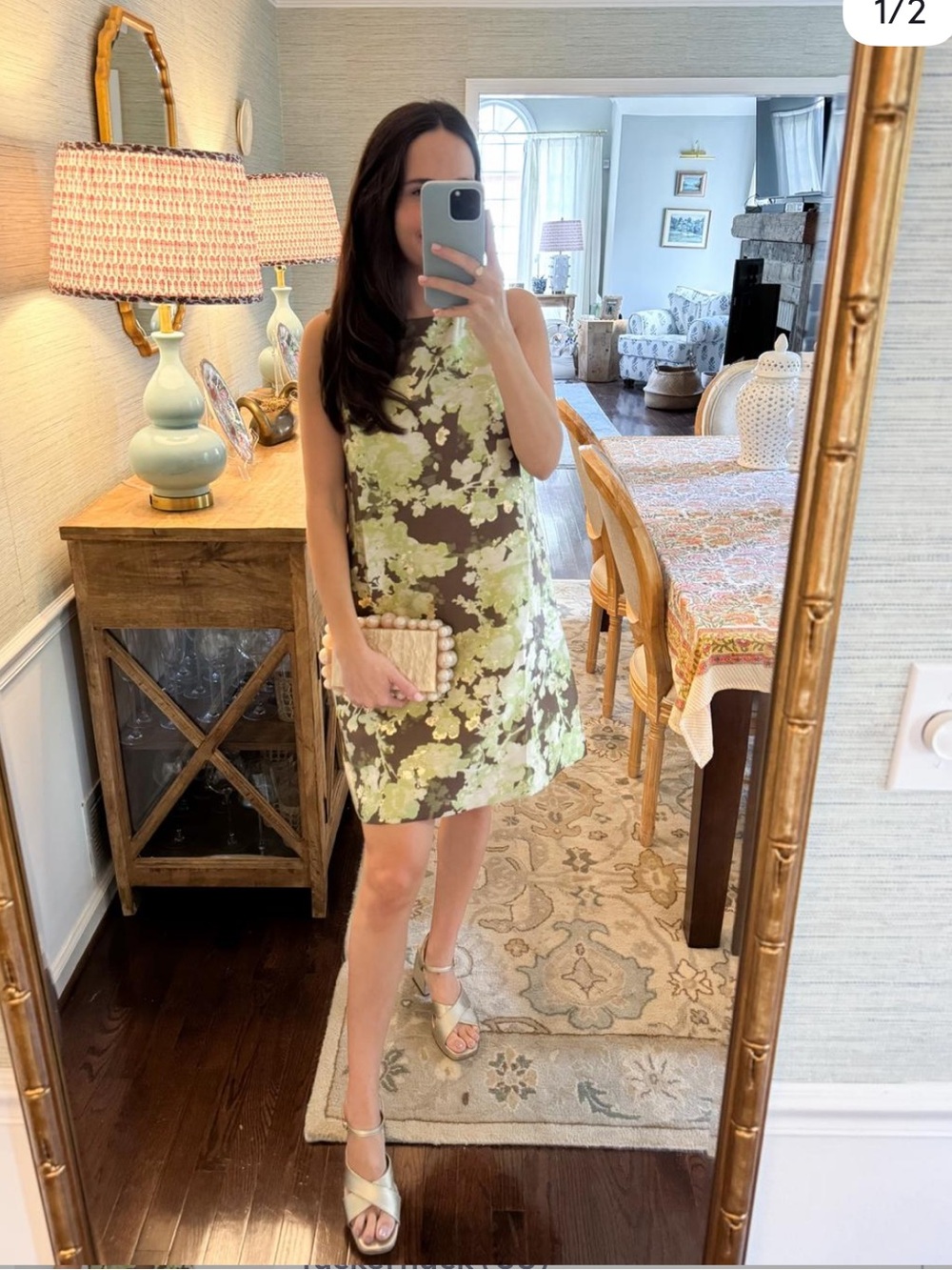 Tuckernuck Floral Shift Dress in Olive and Cream